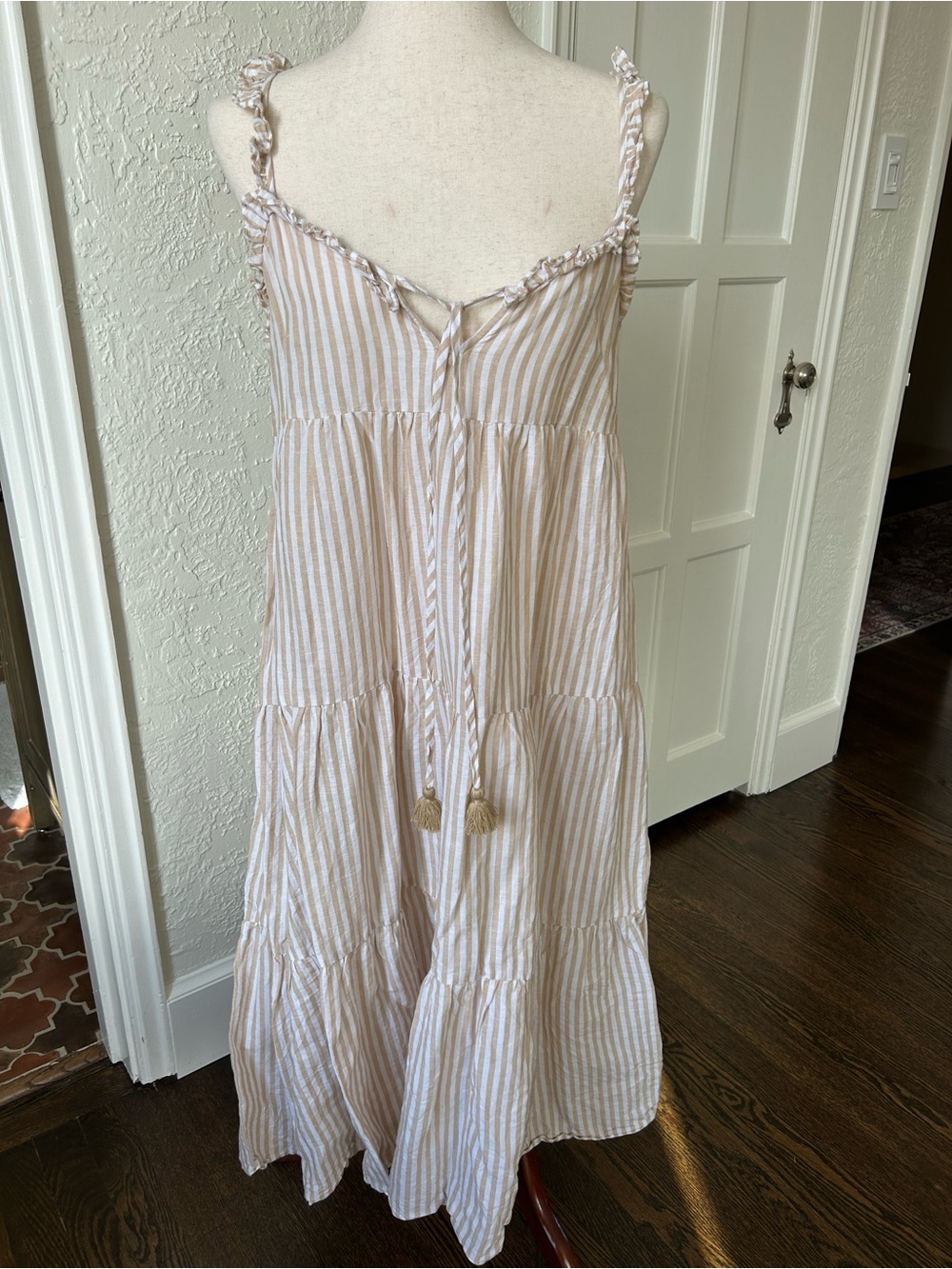 J. Crew Linen Cotton Beige & White Striped Tie-Front Cover Up Dress